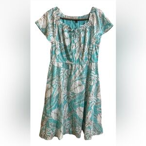 Talbots Smocked Fit & Flare Dress Size 12P Aqua Floral Summer Dress